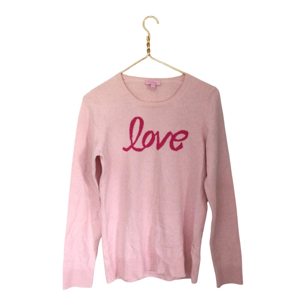 Lilly Pulitzer Pink Love Cotton Cashmere Blend Preppy Barbie Sweater L